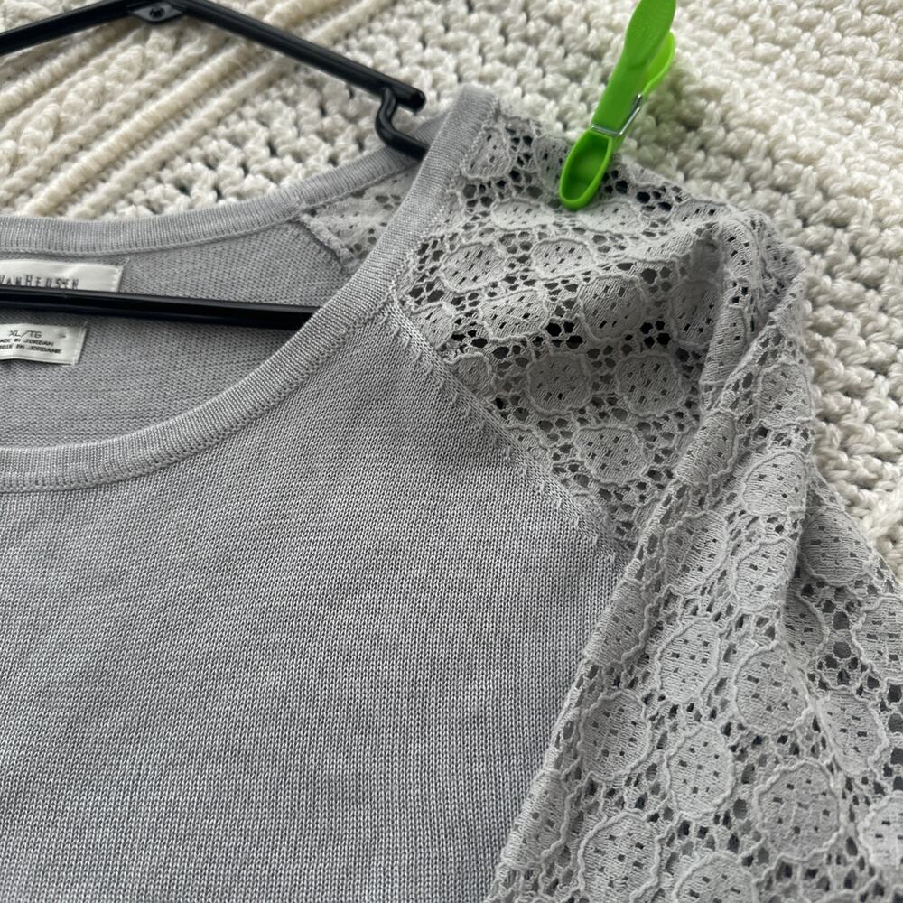 van heusen women’s Sweater Gray Lace See Through Long Sleeves Light Classic - Picture 7 of 11